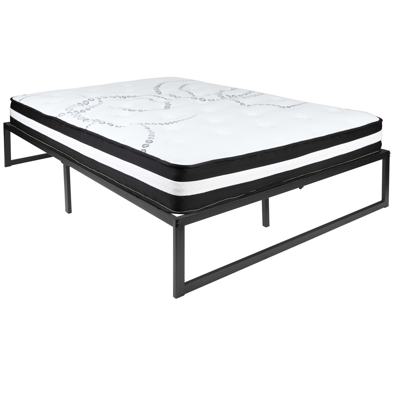 Emma and Oliver 14" Platform Bed Frame & 10" Mattress in a Box - No Box Spring Required